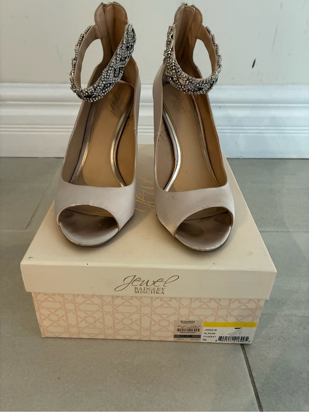 Jewel Badgley Mischka Blush Crystal-Ankle Peep-Toe Heels